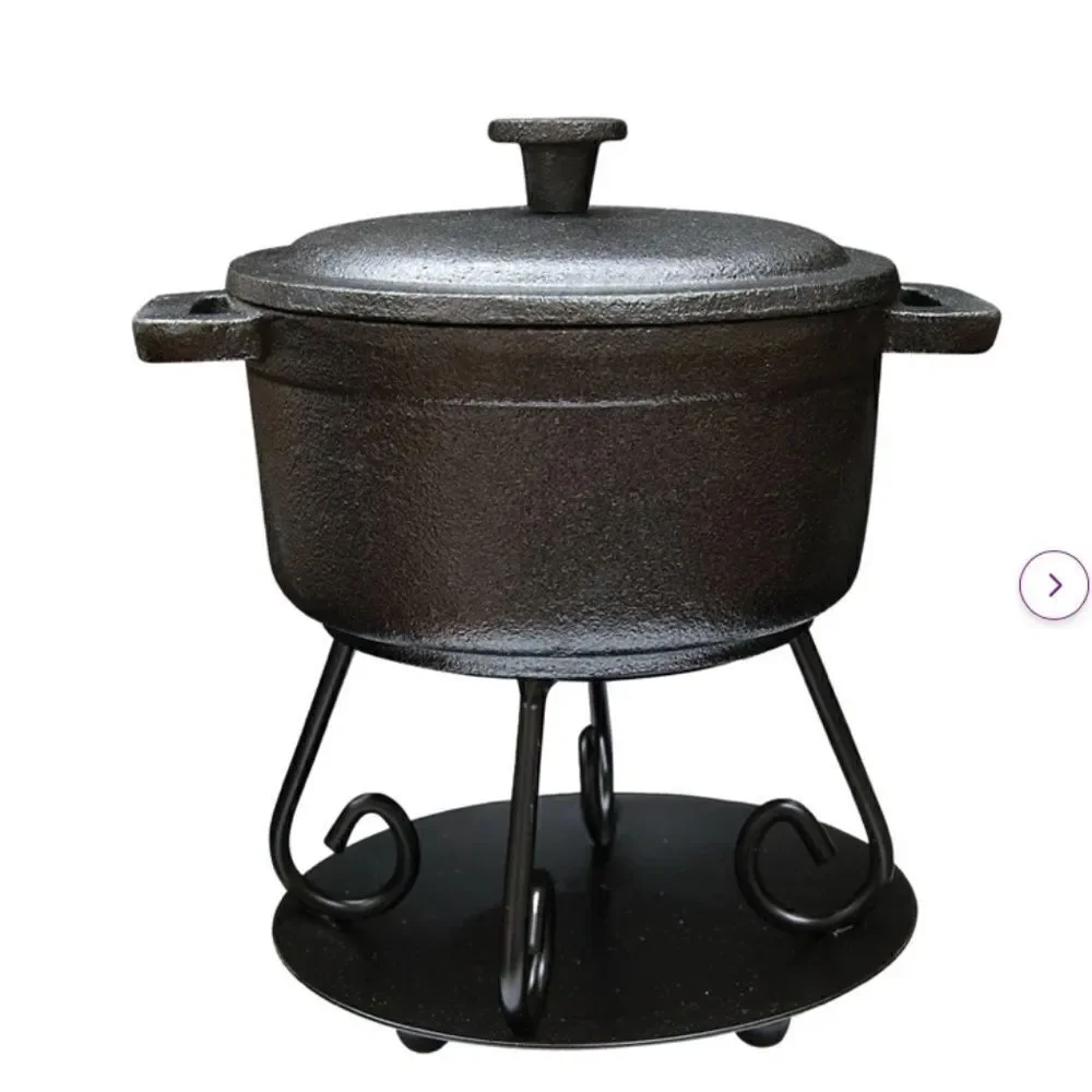 Cast Iron Bean Pot Tea light Candle Wax Tart Warmer Caldroun with Lid